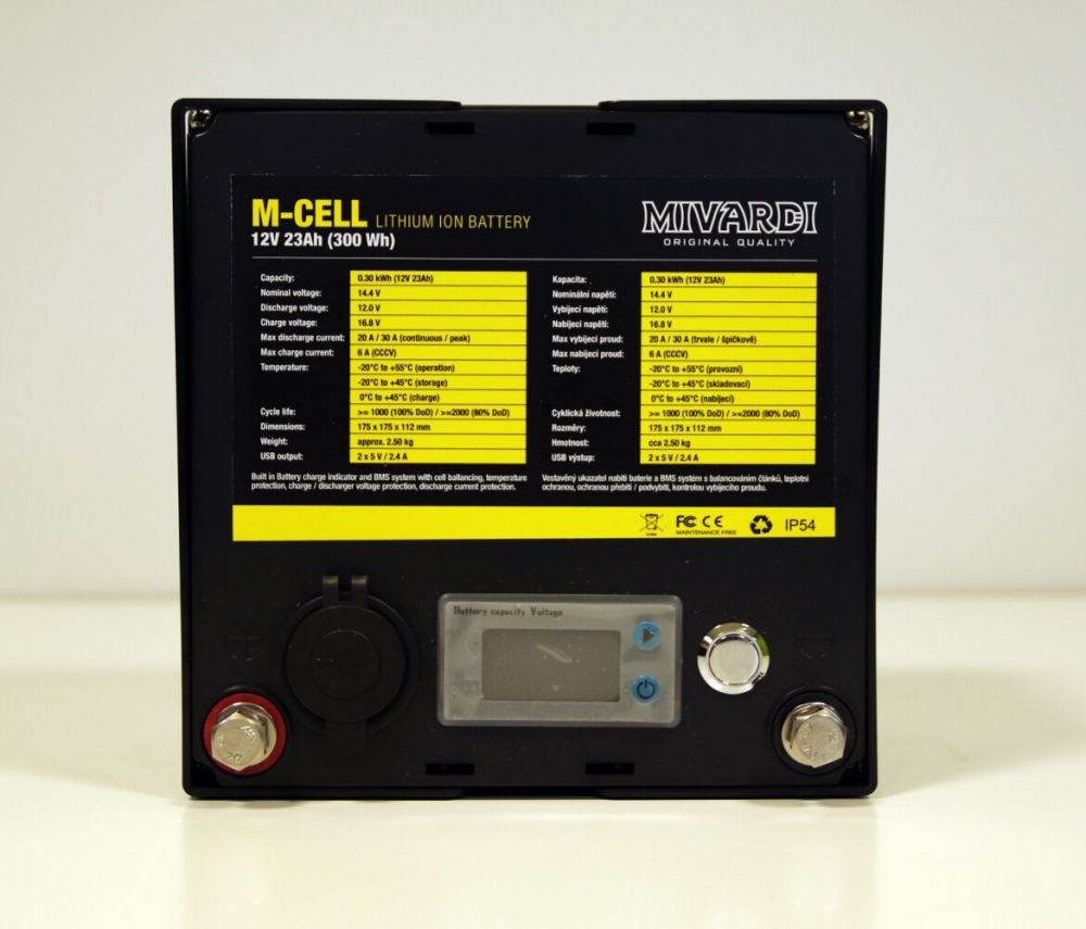 Lithiový akumulátor M-CELL 12V 23Ah + 5A nabíjačka